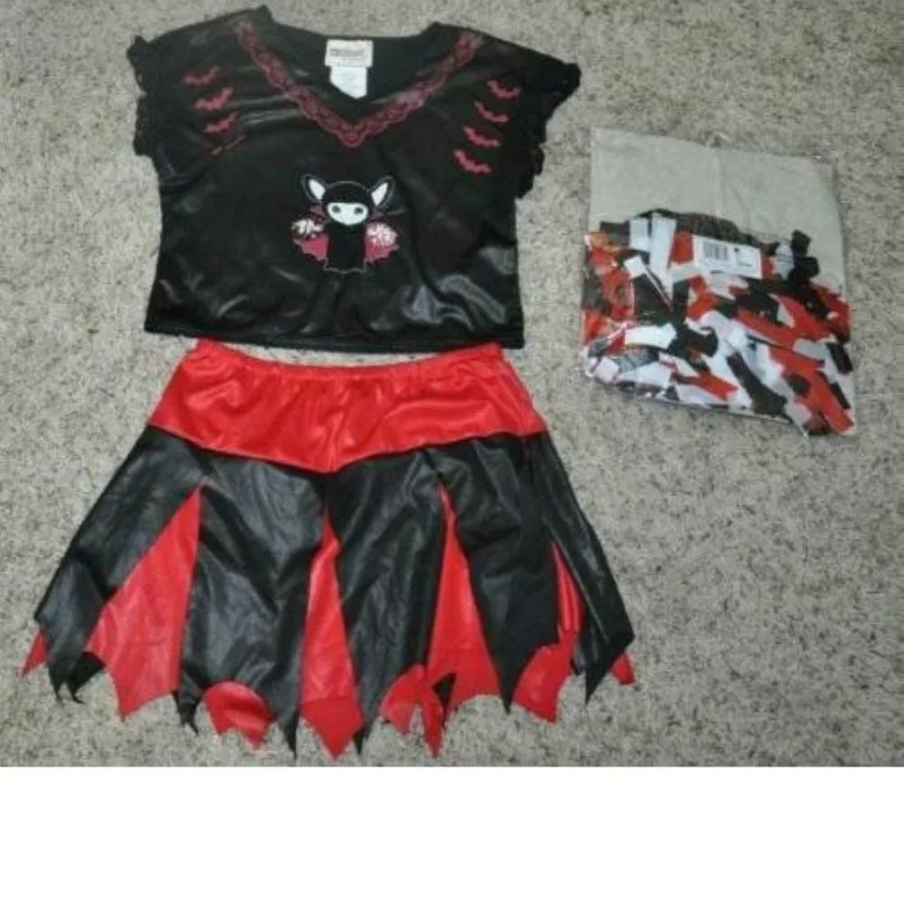 Cheerleader Vampire Varsity Halloween Costume 8/10 Top, Skirt, PomPom 5 Pc Girls